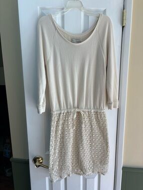 Anthropologie Saturday Sunday Cream Knit Dress with Crochet Bottom